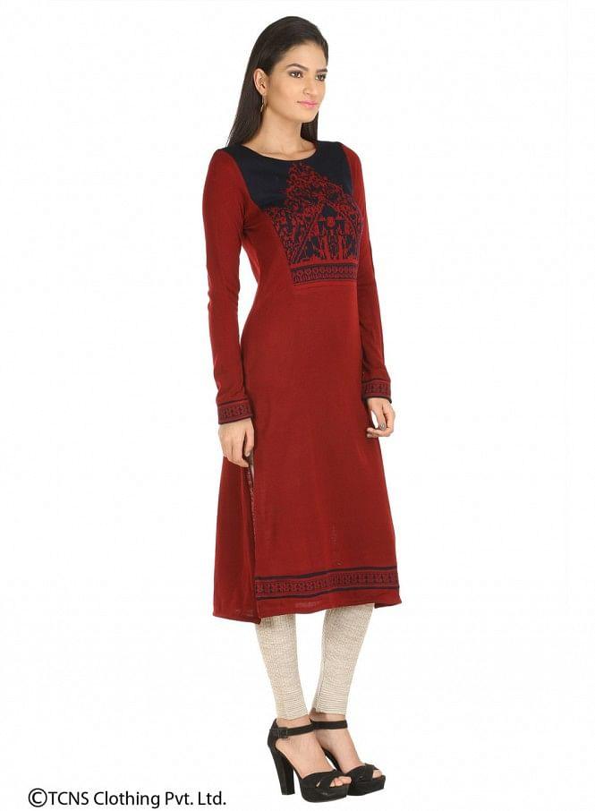 Red Full Sleeve kurta - wforwoman