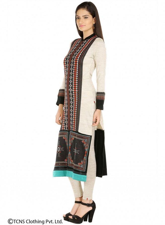 Beige Full Sleeve kurta - wforwoman