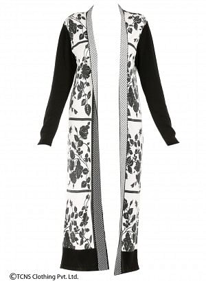 White Leaf-Print Long Cardigan