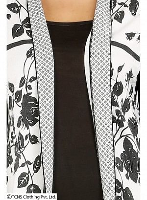 White Leaf-Print Long Cardigan