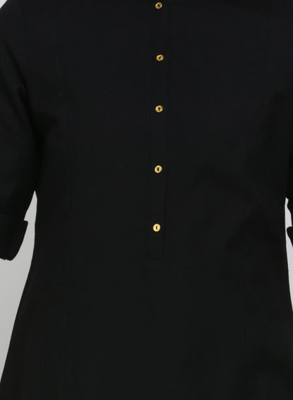 Black Solid Mandarin Neck kurta - wforwoman