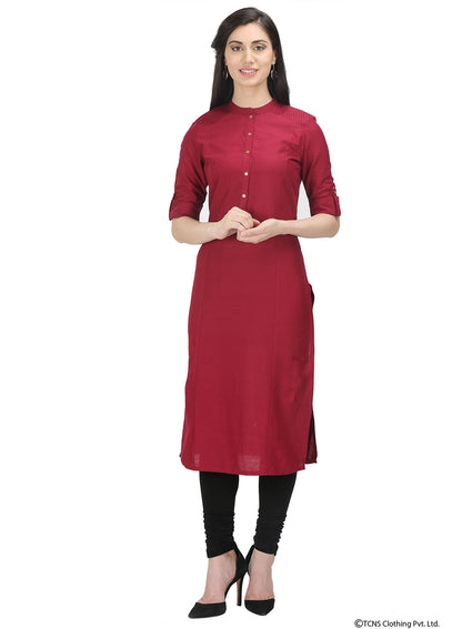 Maroon Mandarin Neck Solid kurta