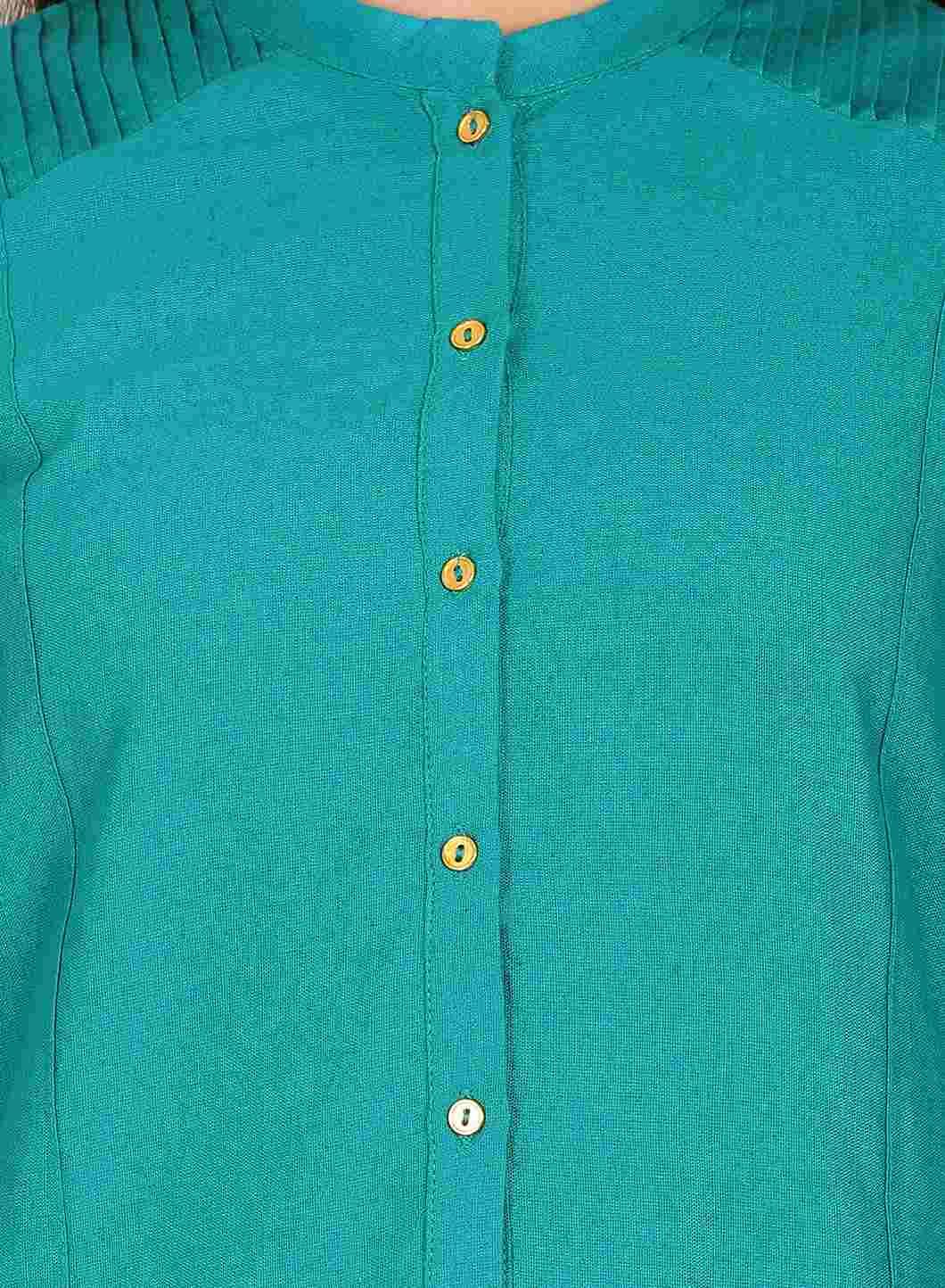 Green Mandarin Neck Solid kurta - wforwoman