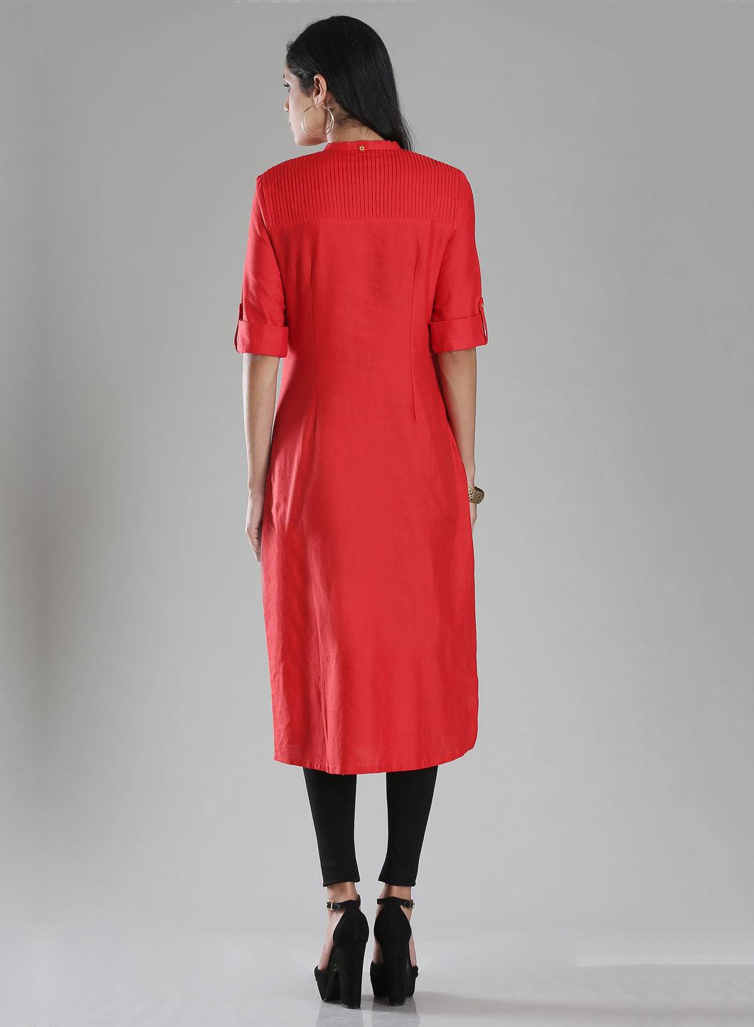 Brick Red Mandarin Neck 3/4 Sleeve kurta - wforwoman