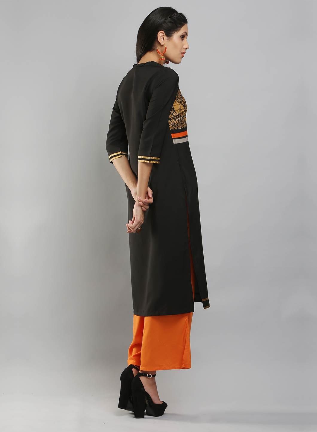 Black &amp; Grey Colorblocked Printed kurta - wforwoman