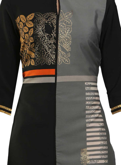 Black &amp; Grey Colorblocked Printed kurta - wforwoman