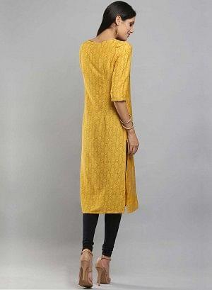 Yellow &amp; Grey Colorblocked Printed kurta - wforwoman