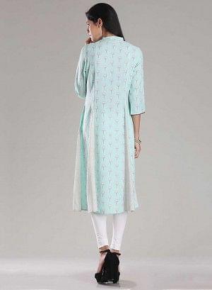 Sky Blue Mandarin Neck Printed kurta - wforwoman