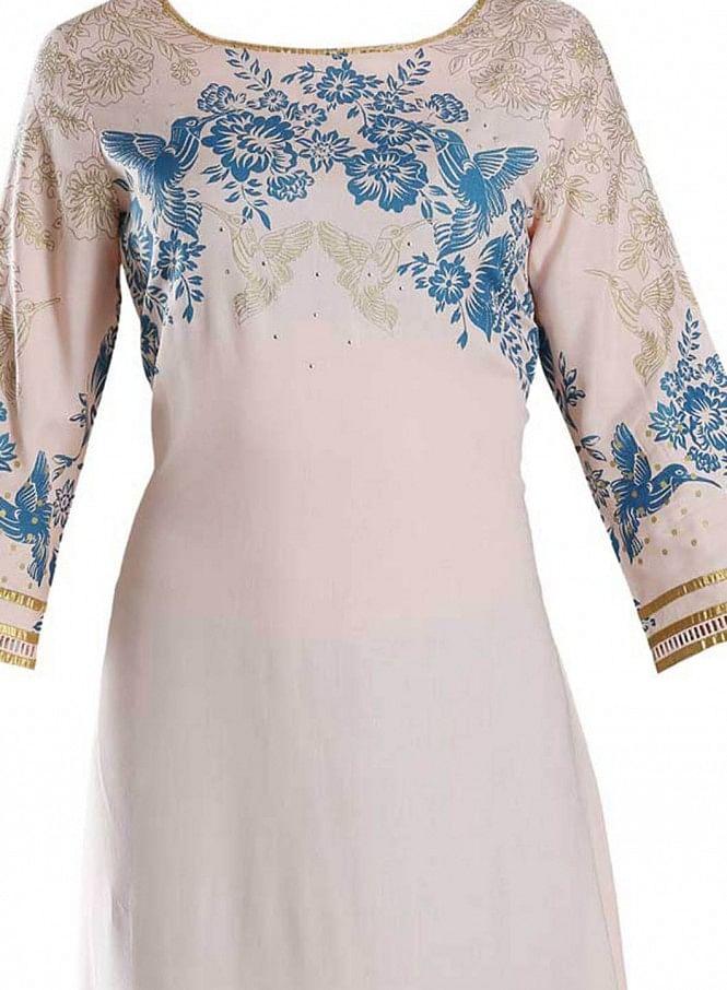 Peach-coloured Boat Neck Printed kurta - wforwoman