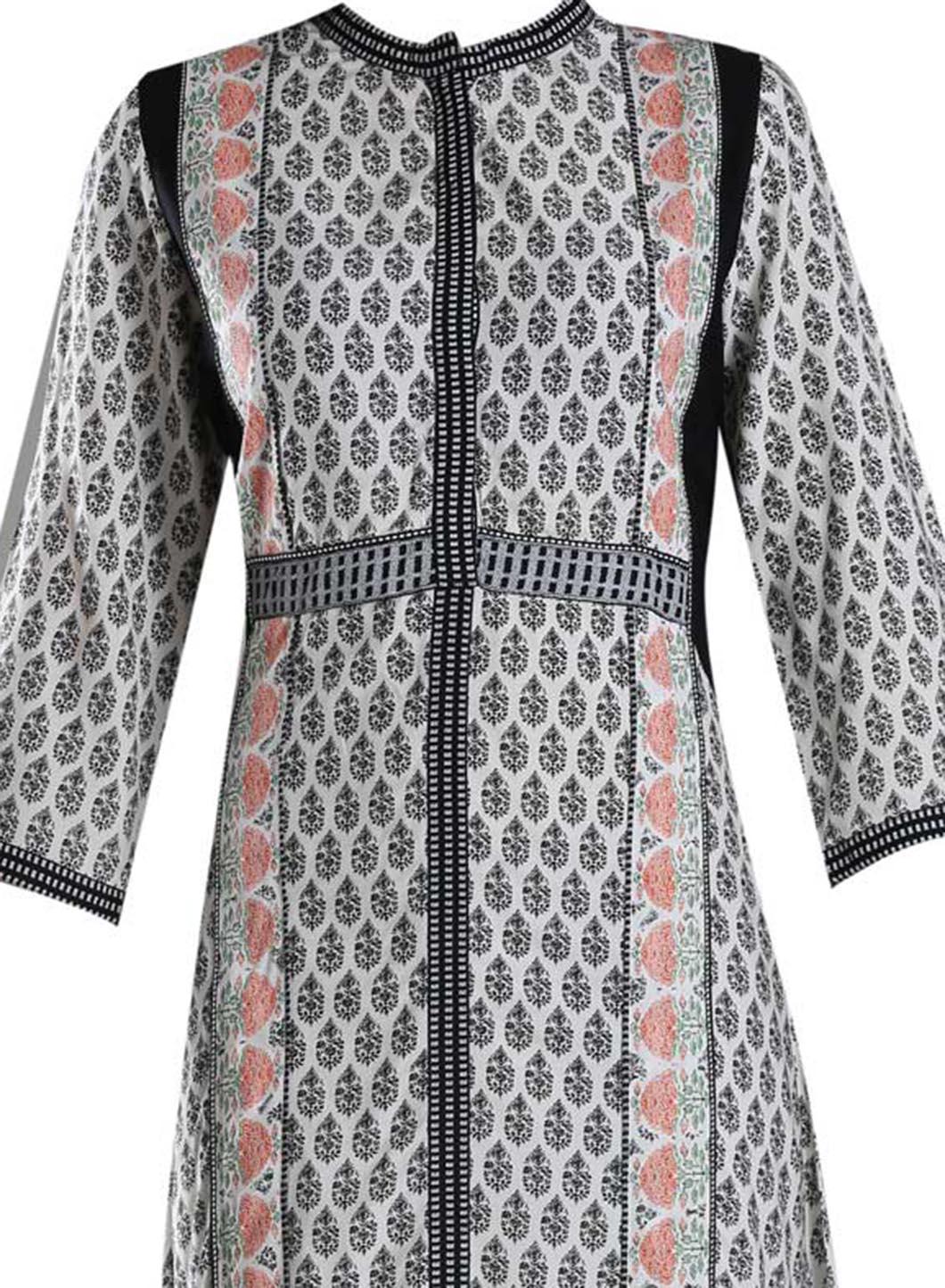 White Printed Mandarin Neck kurta - wforwoman