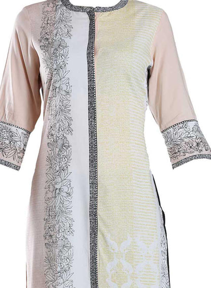 Light Pink Mandarin Neck Printed kurta - wforwoman