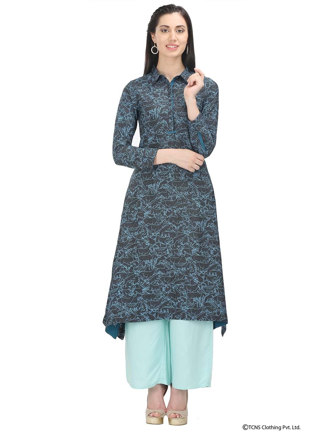 Black Full Sleeve Collar Neck kurta - wforwoman