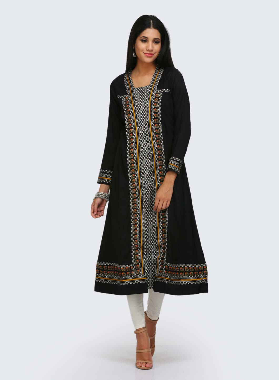 Black Printed Round Neck kurta