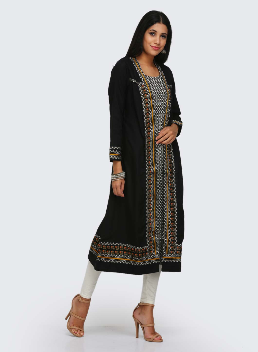 Black Printed Round Neck kurta