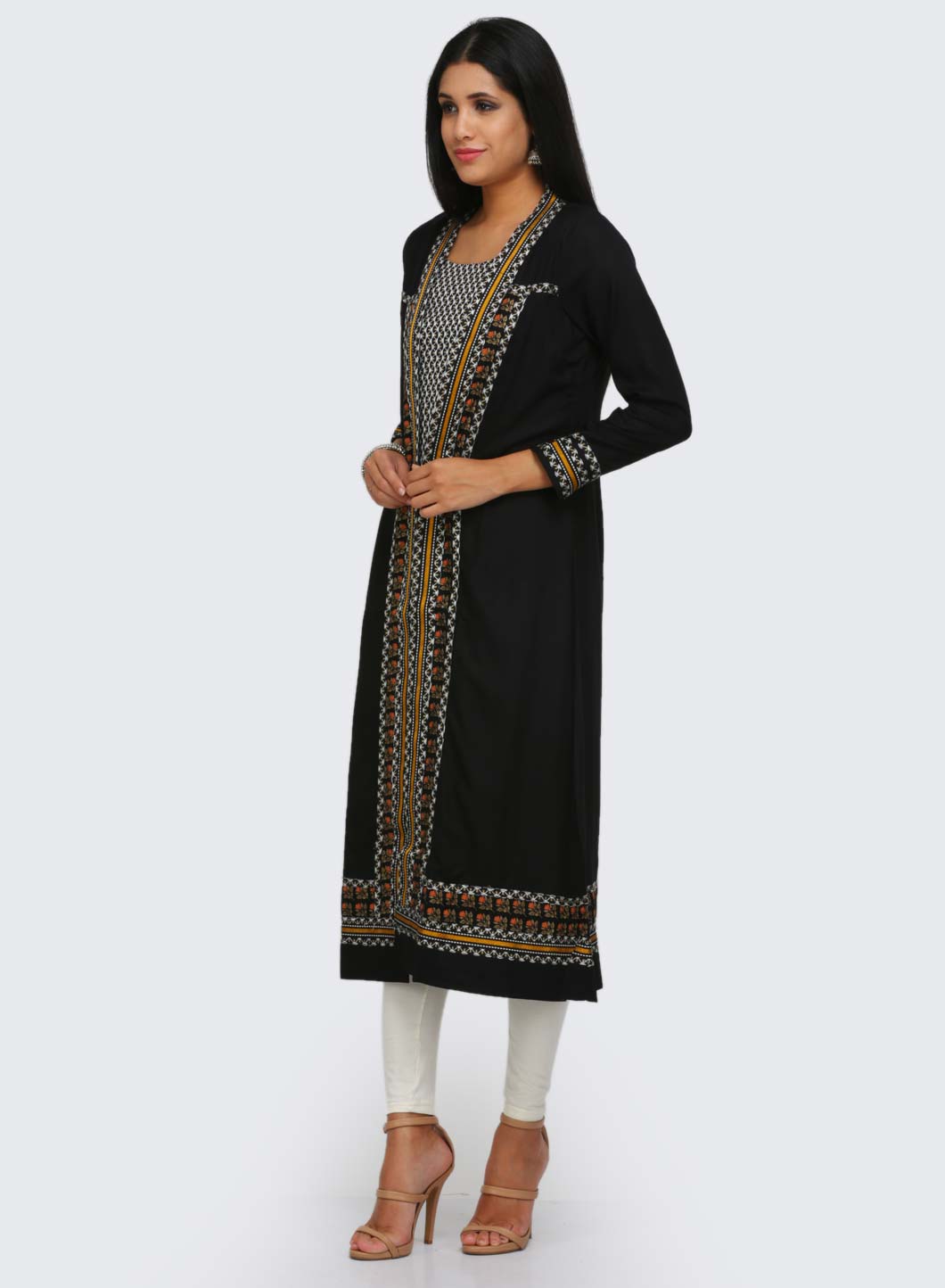 Black Printed Round Neck kurta