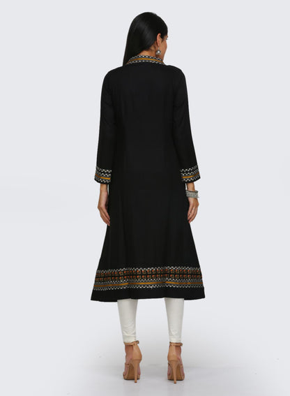 Black Printed Round Neck kurta