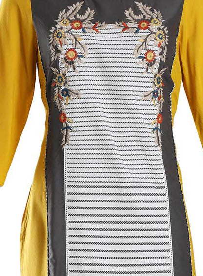 Yellow &amp; Grey Boat Neck Printed kurta - wforwoman