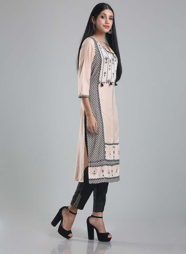 Pale Pink 3/4 Sleeve Printed kurta