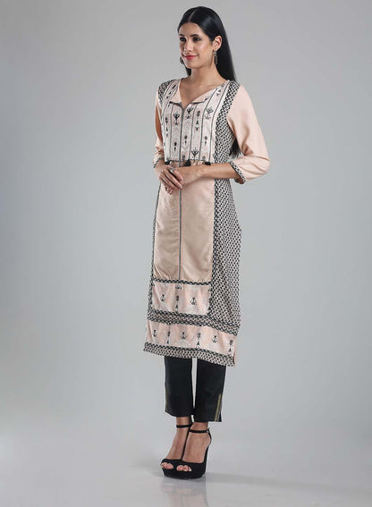 Pale Pink 3/4 Sleeve Printed kurta - wforwoman