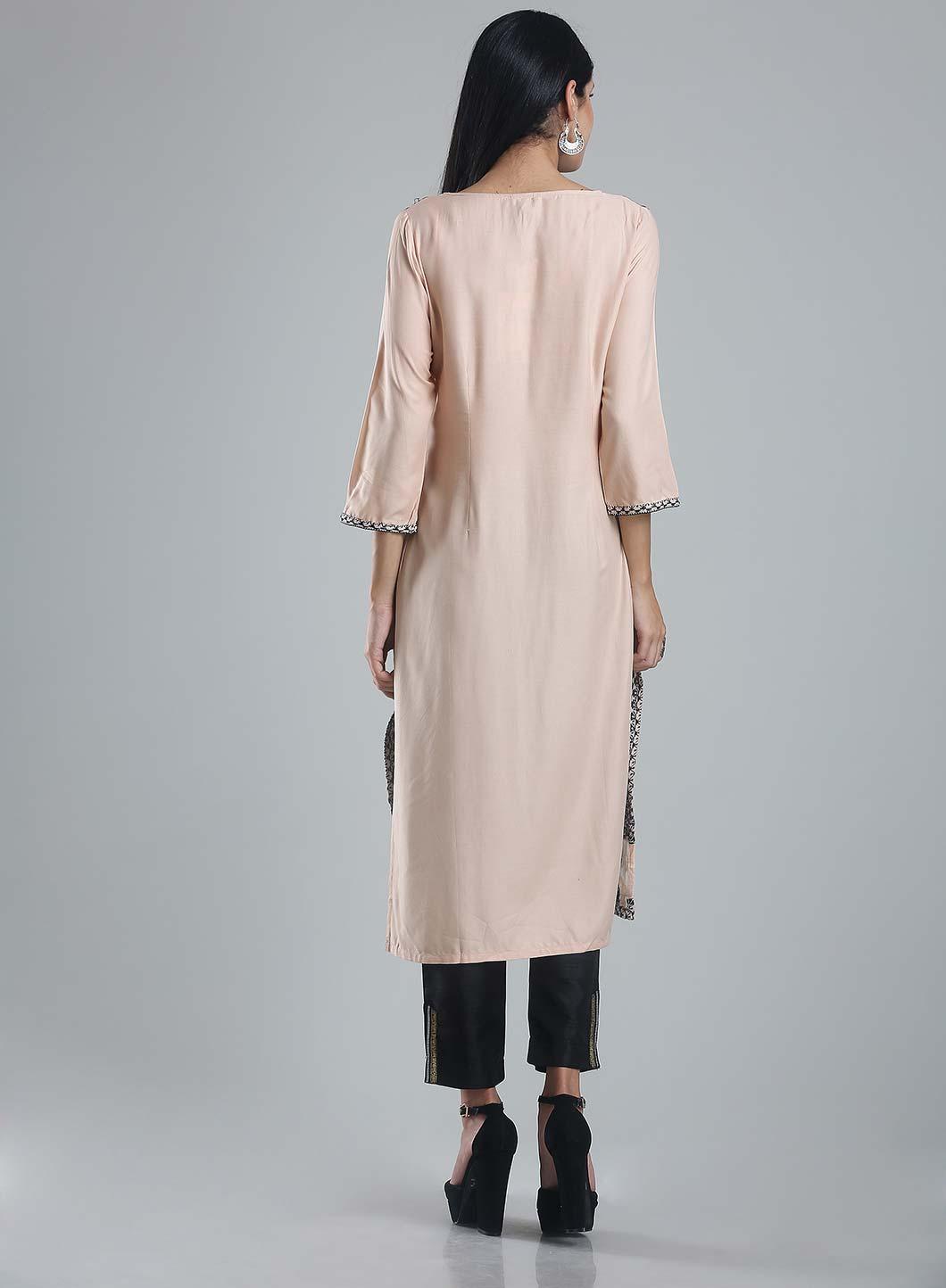 Pale Pink 3/4 Sleeve Printed kurta - wforwoman