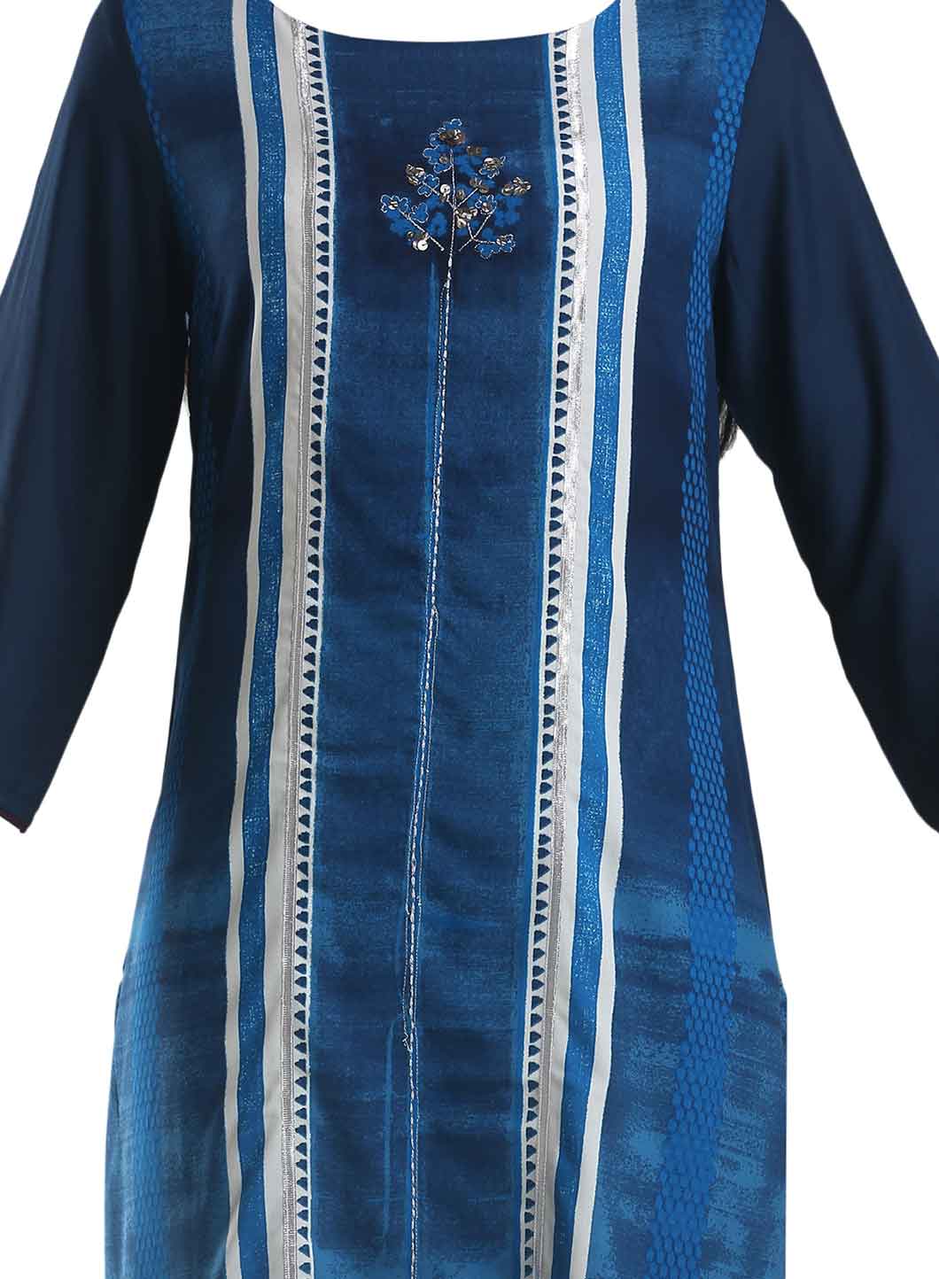 Blue Printed Round Neck kurta