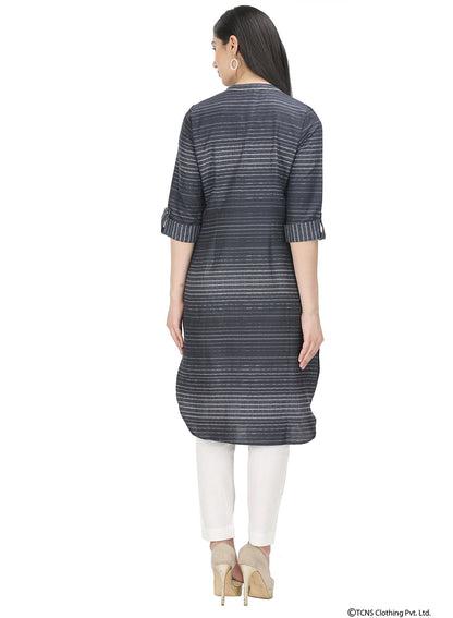 Blue Mandarin Neck Striped kurta