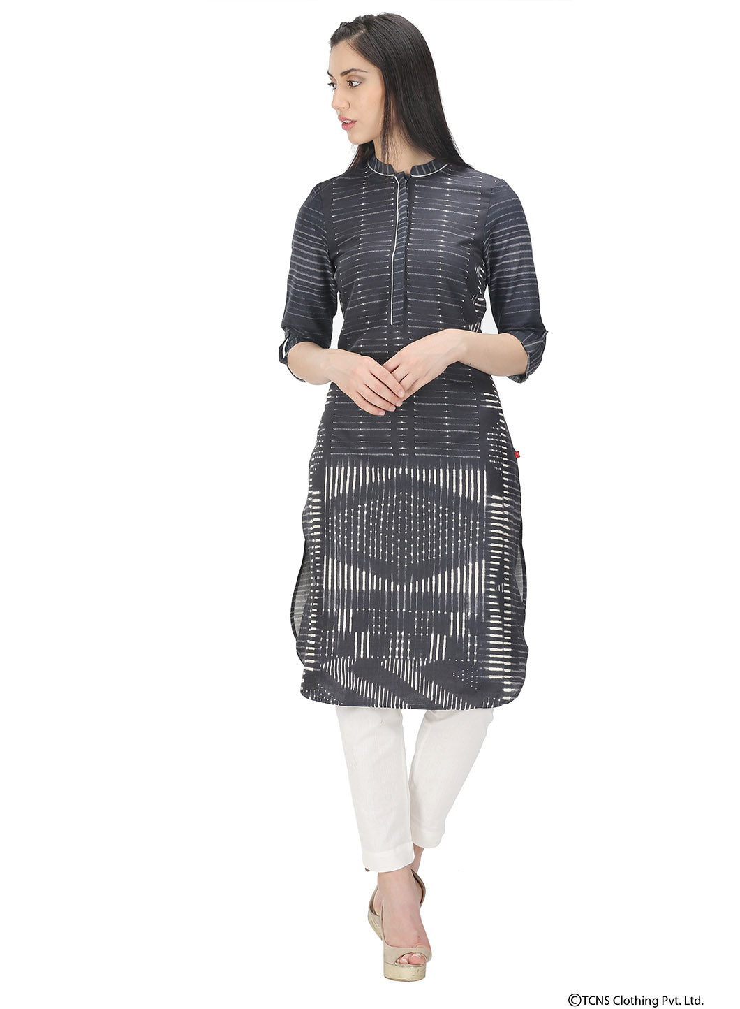 Blue Mandarin Neck Striped kurta