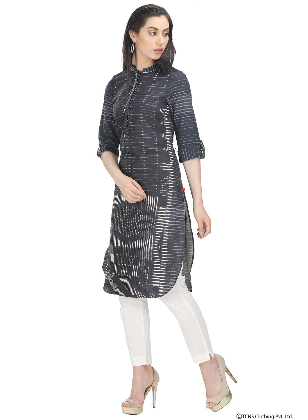 Blue Mandarin Neck Striped kurta