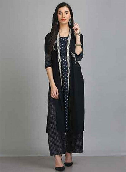 Blue Printed Open Front kurta - wforwoman