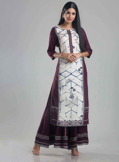 Purple 3/4 Sleeve Printed kurta