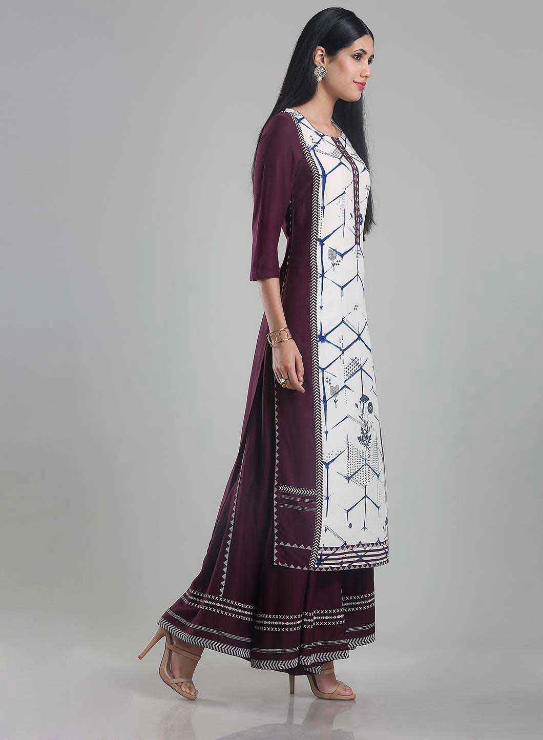 Purple 3/4 Sleeve Printed kurta