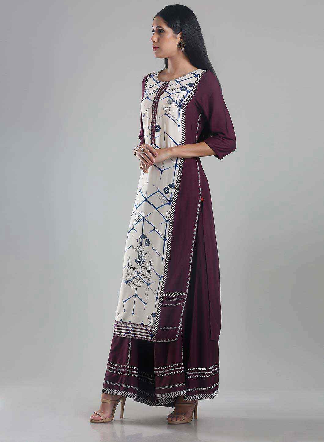 Purple 3/4 Sleeve Printed kurta