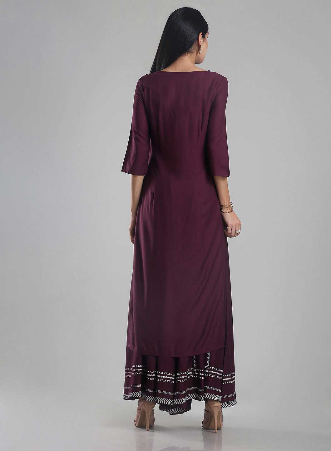 Purple 3/4 Sleeve Printed kurta