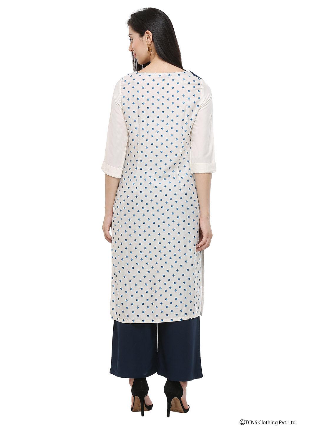 White 3/4 Sleeve Round Neck kurta - wforwoman