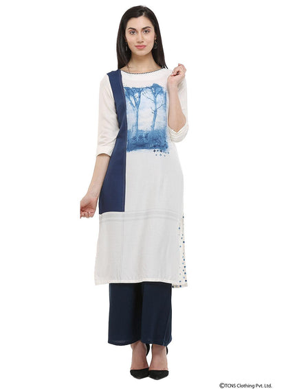 White 3/4 Sleeve Round Neck kurta - wforwoman