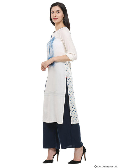 White 3/4 Sleeve Round Neck kurta - wforwoman