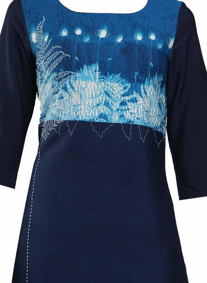 Navy 3/4 Sleeve Printed kurta - wforwoman