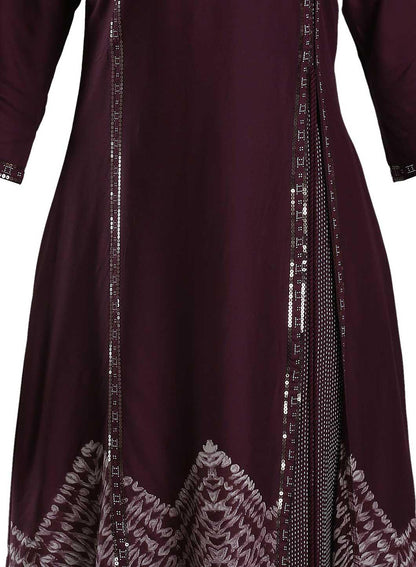 Wine Round Neck 3/4 Sleeves kurta - wforwoman