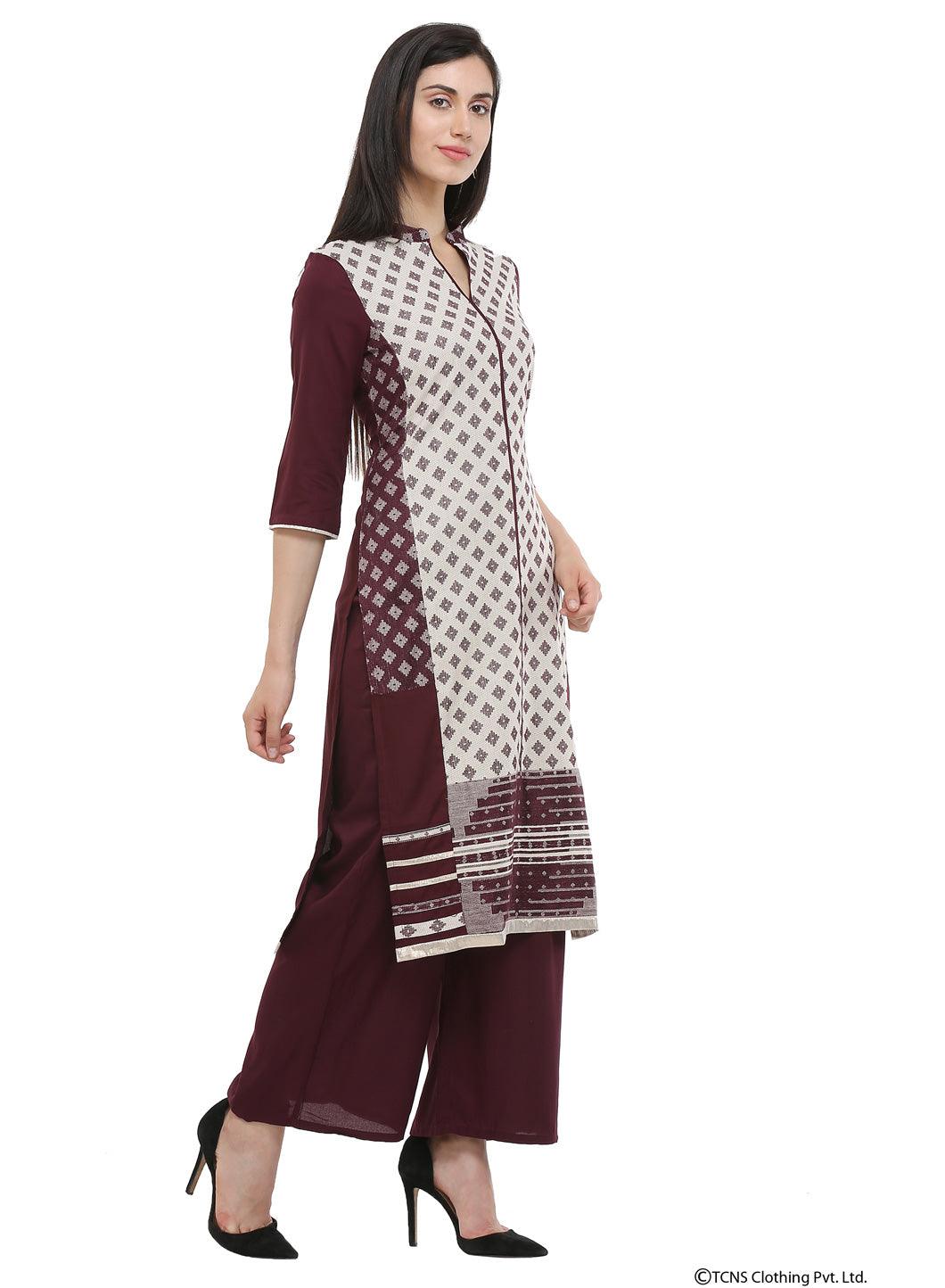 Purple 3/4 Sleeve Printed kurta - wforwoman