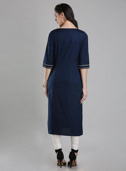 Blue Printed Round Neck kurta - wforwoman