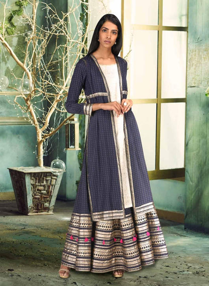 Blue Printed Embellished kurta - wforwoman