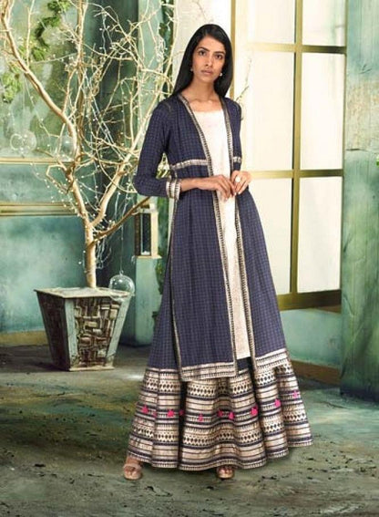 Blue Printed Embellished kurta - wforwoman