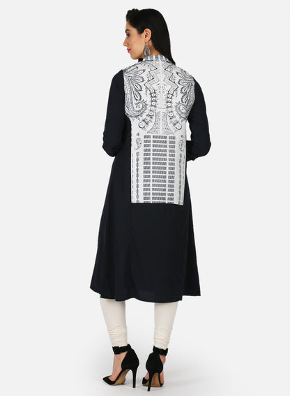 Black Printed Collar Neck kurta - wforwoman