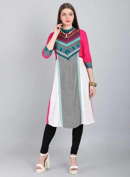 White Mandarin Neck Embroidered kurta - wforwoman