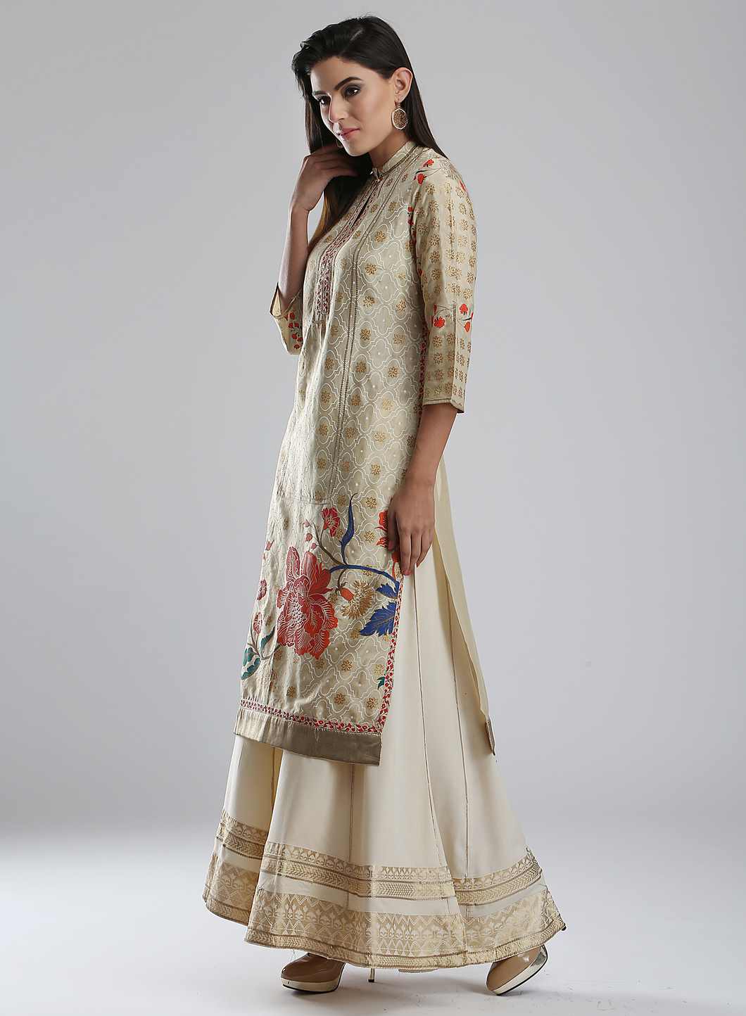 Beige Floral Printed kurta