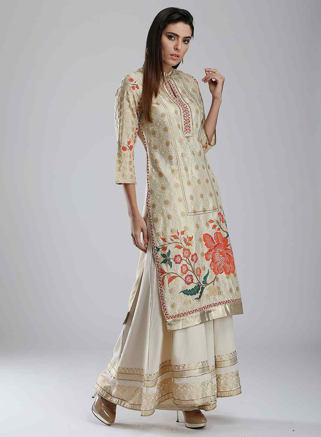 Beige Floral Printed kurta