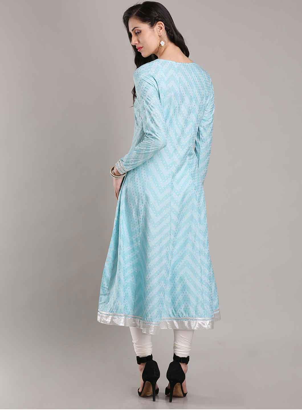 Blue Printed Round Neck kurta - wforwoman