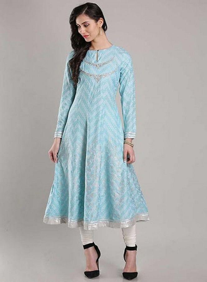 Blue Printed Round Neck kurta - wforwoman