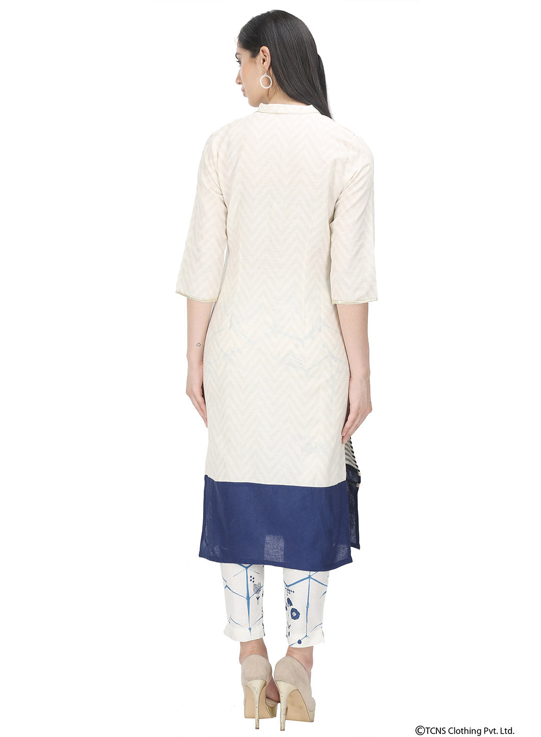 White 3/4 Sleeve Printed kurta