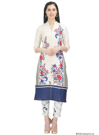 White 3/4 Sleeve Printed kurta